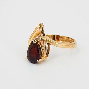 Vintage Uncas Cocktail Ring Garnet Red with CZ 14KT Gold GE Size 5.5 UNR29